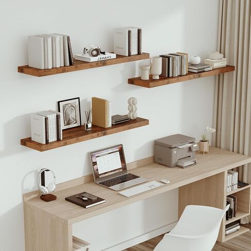 Vivelove White Floating Shelves 12 Inches Deep, [Wood Grain Texture] 36x12 Floating Shelves for Wall with Invisible Brackets, Room Shelves for Living Room Bedroom Kitchen Office, Set of 2 in Saudi Arabia