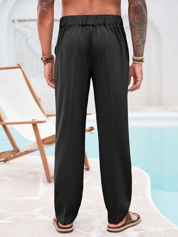 Runcati Mens Casual Pants Elastic Waist Drawstring Pants Lightweight Summer Beach Yoga Linen Trousers in Saudi Arabia