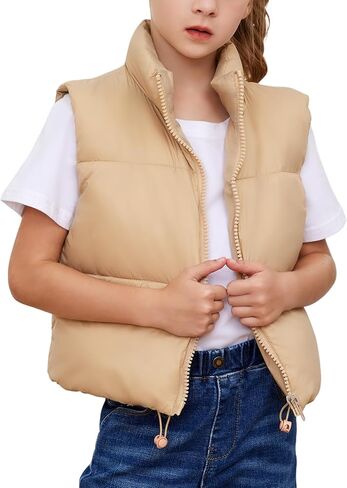Yimoon Girls Cropped Puffer Vest Lightweight Padded Quilted Vest Stand Collar Warm Sleeveless Puffy Gilet in Kuwait