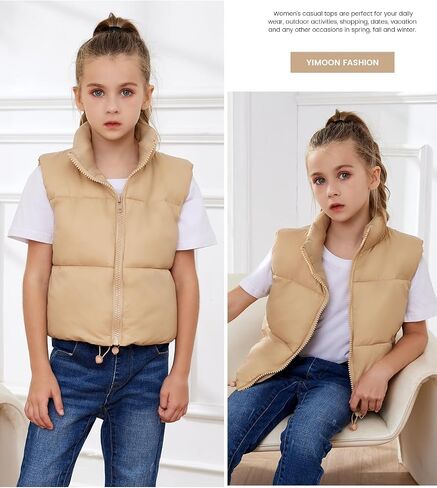 Yimoon Girls Cropped Puffer Vest Lightweight Padded Quilted Vest Stand Collar Warm Sleeveless Puffy Gilet in Kuwait