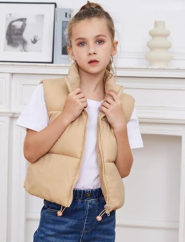 Yimoon Girls Cropped Puffer Vest Lightweight Padded Quilted Vest Stand Collar Warm Sleeveless Puffy Gilet in Kuwait