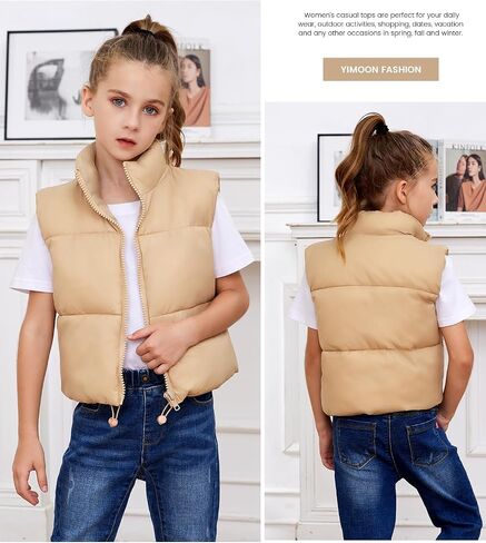 Yimoon Girls Cropped Puffer Vest Lightweight Padded Quilted Vest Stand Collar Warm Sleeveless Puffy Gilet in Kuwait