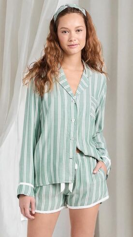 PJ Salvage Women's Loungewear Stripe Hype Pajama Pj Set, Rust, M in Saudi Arabia