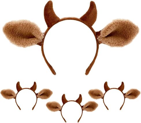 SIOTMERA Cow Ears Headband Animal Ears for Adults, Cow Horns Costume for Makeup Washing Party Cosplay Halloween, 1-4 Pack in Kuwait