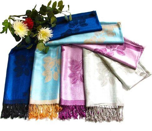 Sakkas Two Tone Floral Rose Reversible Pashmina Scarf Shawl Wrap Stole for Women in Kuwait
