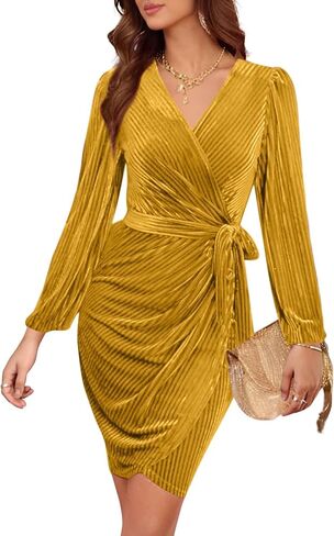 Women's 2024 Velvet Dress, Long Sleeve Winter Cocktail Dresses & Formal Velour Dress, Wedding Holiday Party Wear in Saudi Arabia