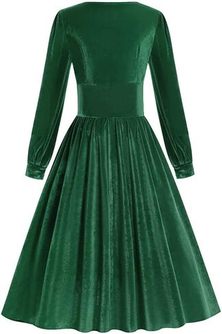 ODIZLI Women's Christmas Retro Dresses for Women Vintage Dress Long Sleeve Velvet Square Neck Swing Dress in Saudi Arabia