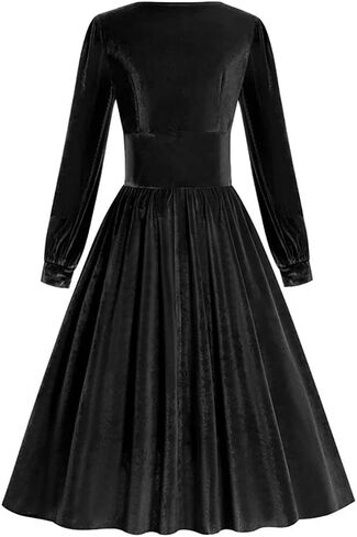 ODIZLI Women's Christmas Retro Dresses for Women Vintage Dress Long Sleeve Velvet Square Neck Swing Dress in Saudi Arabia