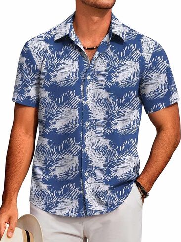 COOFANDY Mens Hawaiian Shirts Short Sleeve Floral Button Down Shirt Tropical Casual Summer Beach Shirts in Saudi Arabia
