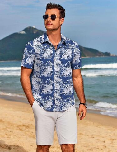 COOFANDY Mens Hawaiian Shirts Short Sleeve Floral Button Down Shirt Tropical Casual Summer Beach Shirts in Saudi Arabia