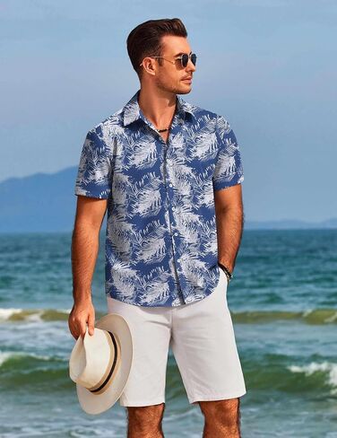 COOFANDY Mens Hawaiian Shirts Short Sleeve Floral Button Down Shirt Tropical Casual Summer Beach Shirts in Saudi Arabia