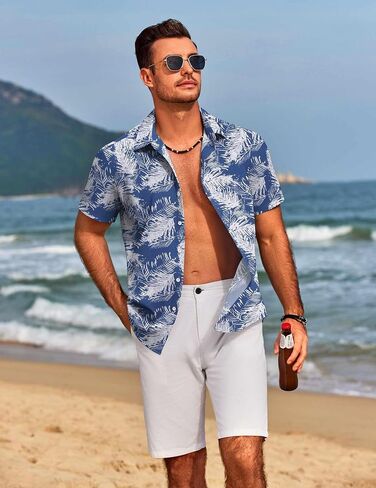 COOFANDY Mens Hawaiian Shirts Short Sleeve Floral Button Down Shirt Tropical Casual Summer Beach Shirts in Saudi Arabia