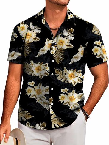 COOFANDY Mens Hawaiian Shirts Short Sleeve Floral Button Down Shirt Tropical Casual Summer Beach Shirts in Saudi Arabia