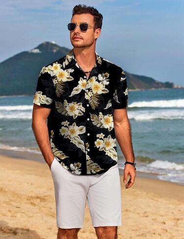 COOFANDY Mens Hawaiian Shirts Short Sleeve Floral Button Down Shirt Tropical Casual Summer Beach Shirts in Saudi Arabia