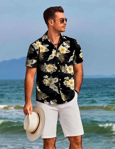 COOFANDY Mens Hawaiian Shirts Short Sleeve Floral Button Down Shirt Tropical Casual Summer Beach Shirts in Saudi Arabia