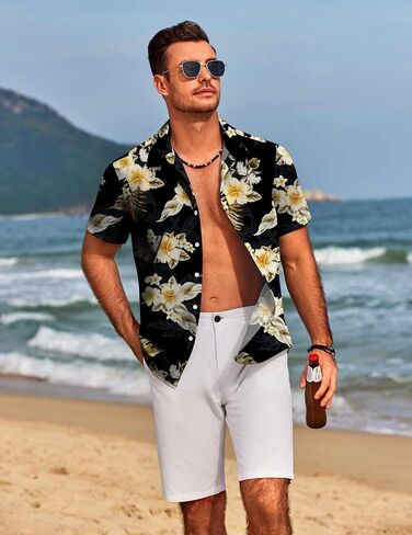 COOFANDY Mens Hawaiian Shirts Short Sleeve Floral Button Down Shirt Tropical Casual Summer Beach Shirts in Saudi Arabia