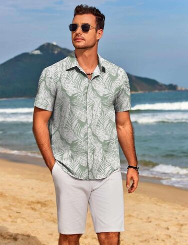 COOFANDY Mens Hawaiian Shirts Short Sleeve Floral Button Down Shirt Tropical Casual Summer Beach Shirts in Saudi Arabia
