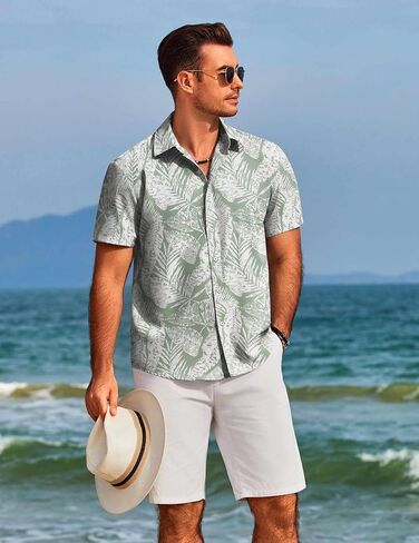 COOFANDY Mens Hawaiian Shirts Short Sleeve Floral Button Down Shirt Tropical Casual Summer Beach Shirts in Saudi Arabia