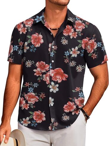 COOFANDY Mens Hawaiian Shirts Short Sleeve Floral Button Down Shirt Tropical Casual Summer Beach Shirts in Saudi Arabia