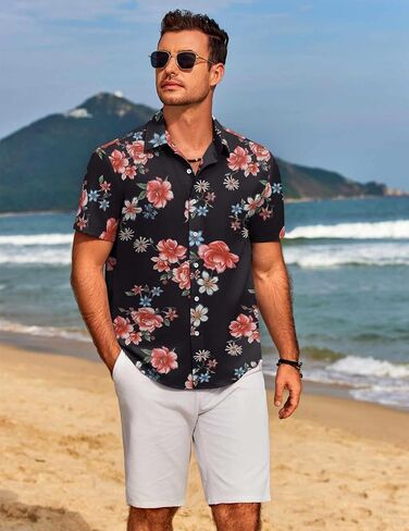 COOFANDY Mens Hawaiian Shirts Short Sleeve Floral Button Down Shirt Tropical Casual Summer Beach Shirts in Saudi Arabia