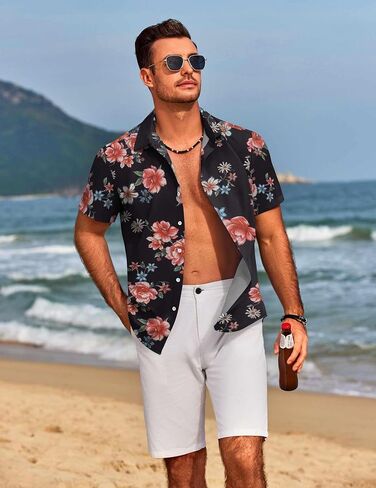 COOFANDY Mens Hawaiian Shirts Short Sleeve Floral Button Down Shirt Tropical Casual Summer Beach Shirts in Saudi Arabia