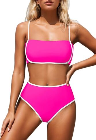 Pink Queen 2025 Women's High Waisted Bikini Sets Two Piece Swimsuit Color Block High Cut Bathing Suits Beach in Saudi Arabia