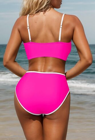 Pink Queen 2025 Women's High Waisted Bikini Sets Two Piece Swimsuit Color Block High Cut Bathing Suits Beach in Saudi Arabia