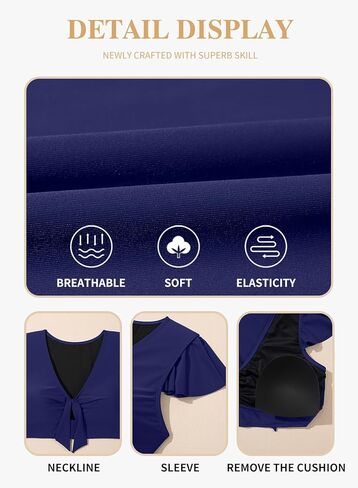 بدلة سباحة بيكيني للسيدات من Eytino مقاس كبير مكونة من قطعتين وأكمام مكشكشة وخصر عالي للتحكم في البطن (1X-5X) in Kuwait