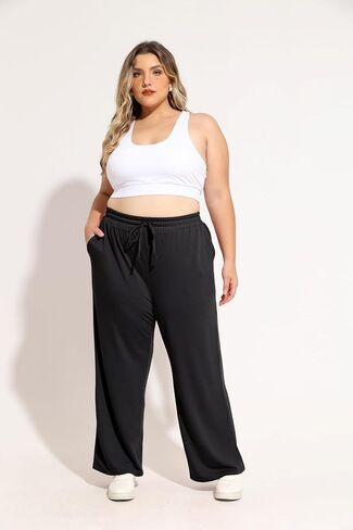 TIYOMI Plus Size Wide Leg Sweatpants for Women Drawstring Elastic Yoga Pants with Pockets XL-5XL in Kuwait