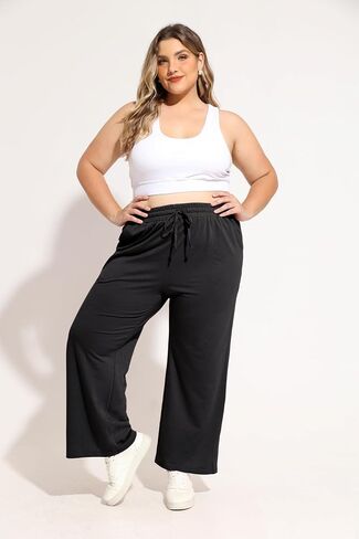 TIYOMI Plus Size Wide Leg Sweatpants for Women Drawstring Elastic Yoga Pants with Pockets XL-5XL in Kuwait