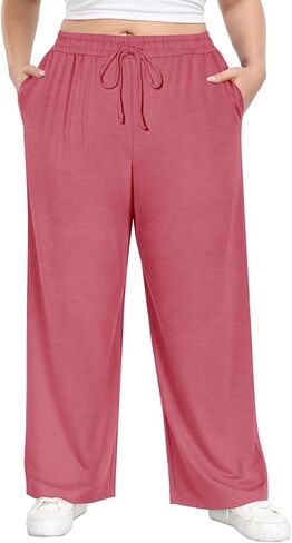 بنطال رياضي واسع الساق من TIYOMI للنساء بنطال يوجا مرن برباط مع جيوب مقاس XL-5XL in Kuwait
