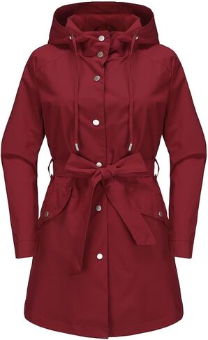 Women's Raincoat Lightweight Rain Jacket Waterproof with Hood Trench Coat with Belt in Saudi Arabia