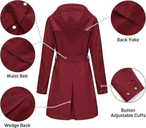 Women's Raincoat Lightweight Rain Jacket Waterproof with Hood Trench Coat with Belt in Saudi Arabia