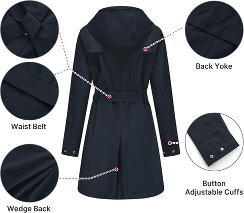 Women's Raincoat Lightweight Rain Jacket Waterproof with Hood Trench Coat with Belt in Saudi Arabia