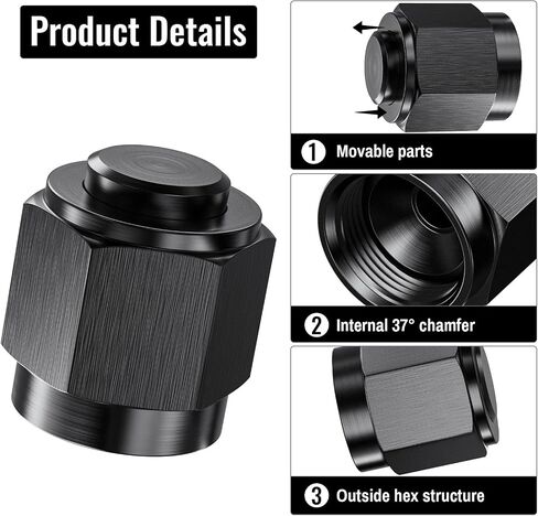 2PCS 8AN Female Block Off Flare Cap Fitting, Black Anodized Aluminum Hard Hex Head Nut Plug Adapter, Automotive Accessories Suitable for Vehicle Fuel Oil Line End Modification in Saudi Arabia