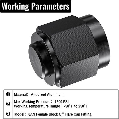 2PCS 8AN Female Block Off Flare Cap Fitting, Black Anodized Aluminum Hard Hex Head Nut Plug Adapter, Automotive Accessories Suitable for Vehicle Fuel Oil Line End Modification in Saudi Arabia