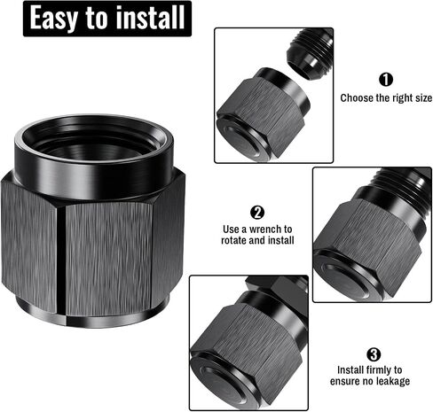 2PCS 8AN Female Block Off Flare Cap Fitting, Black Anodized Aluminum Hard Hex Head Nut Plug Adapter, Automotive Accessories Suitable for Vehicle Fuel Oil Line End Modification in Saudi Arabia