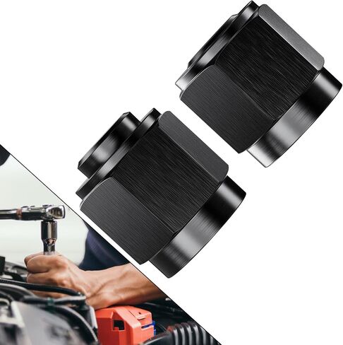 2PCS 8AN Female Block Off Flare Cap Fitting, Black Anodized Aluminum Hard Hex Head Nut Plug Adapter, Automotive Accessories Suitable for Vehicle Fuel Oil Line End Modification in Saudi Arabia
