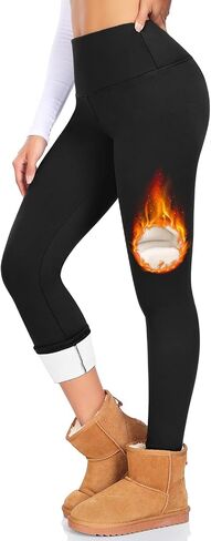 CTHH Women's Fleece Lined Leggings Winter Warm Workout Tights High Waisted Tummy Control Thick Thermal Velvet Yoga Pants in Saudi Arabia