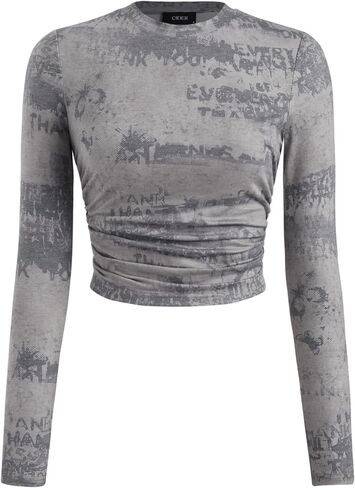 CIDER Women’s Round Neck Tie Dye Ruched Long Sleeve Fitted Crop Top Graphic Y2K Grunge Shirts in Saudi Arabia