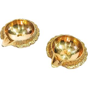 athizay Brass Diya Set Pack of 2 for Pooja Virgin Brass Indian diyas | Oil lamp Sets for Gifting | Home Decor Brass vilakku Set (Kuber Diya Set 2)