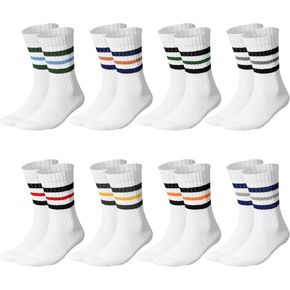 Eurzom 8 Pairs Winter Striped Socks for Men Retro Striped Socks Cotton Crew Athletic Cushion Socks Size 7-12 in Kuwait