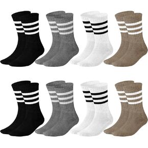 Eurzom 8 Pairs Winter Striped Socks for Men Retro Striped Socks Cotton Crew Athletic Cushion Socks Size 7-12