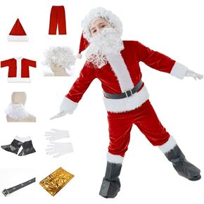 Santa Costume for kids 9Pcs Boys Santa Claus Suit Christmas Elf Costumes Halloween Cosplay Outfits for Children