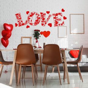 Valentine's Day Love Wall Decals，Removable Love Heart Windows Stickers，Wedding Anniversary Romantic Love Decor，Valentine's Day Vinyl Sticker，for Window Clings Bedroom Living Room Playroom Party Decor