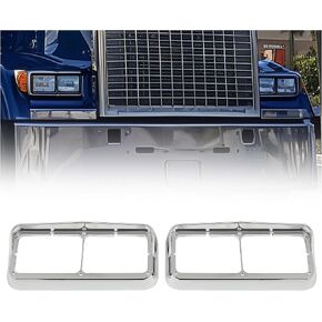 HECASA Pair Headlight Bezel w/Visor Compatible with Kenworth T400 T600 T800 W900B W900L Peterbilt 378 379 Western Star 4900 Freightliner FLD Classic XL for 4" x 6" Rectangular Dual Headlamp w/Visor