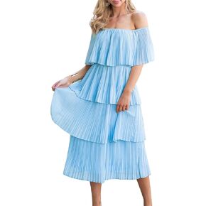 ETCYY Women's Off The Shoulder Ruffles Summer Wedding Guest Loose Casual Chiffon Long Party Beach Maxi Dress