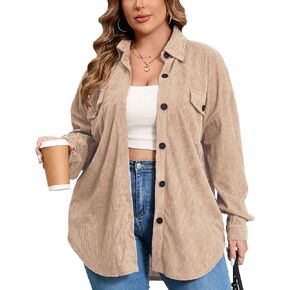 ZOMVA 2024 Women's 1X-5X Plus Size Flannel Plaid Corduroy Shacket Jacket Oversized Button Down Coats Shirts Winter Fall