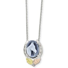 Sterling Silver 12k Horse Cameo Necklace18 Inches