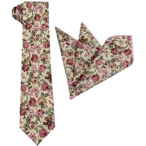Mens Floral Pattern Tie and Pocket Square Set - Slim - Regular - Extra Long Necktie